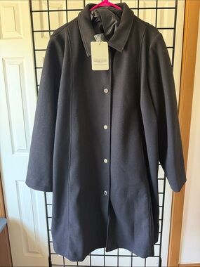 Marina Rinaldi Black Single-Breasted Wool Trench Coat